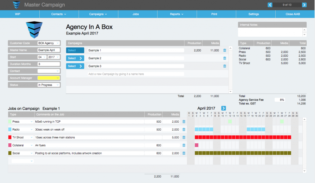 Agency In A Box software update for Master Campaign to assist in media planning